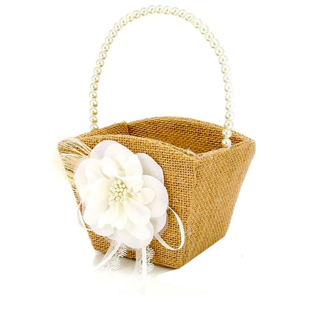 Burlap Flower Girl Basket, Rustic